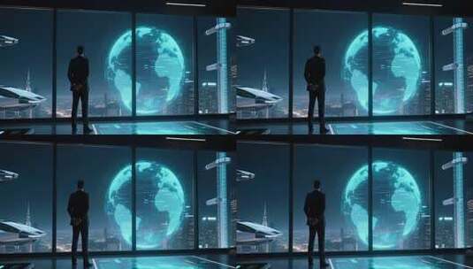 商务人士眺望未来科技城市景观高清在线视频素材下载