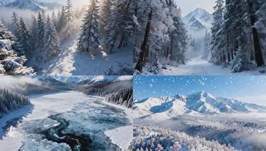 唯美冬天森林雪山雾松雪松大寒小寒立冬冰花高清在线视频素材下载