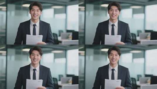 办公室商务人士手持文件微笑求职视频高清在线视频素材下载