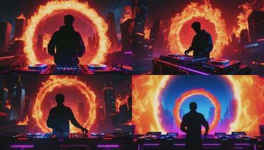 夜场DJ操控设备剪影画面高清在线视频素材下载