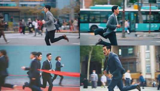 都市精英奔跑向前 职场人士白领跑步狂奔高清在线视频素材下载