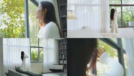 美女居家看窗外风景高清在线视频素材下载