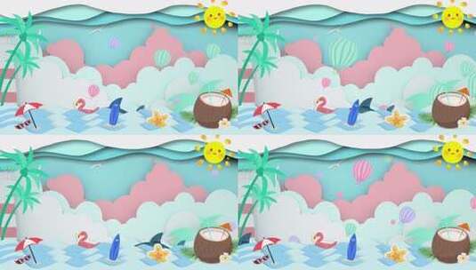 夏日沙滩卡通背景素材高清在线视频素材下载