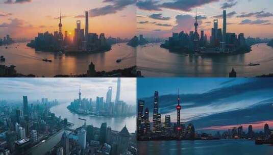 上海陆家嘴黄浦江畔城市景观高清在线视频素材下载
