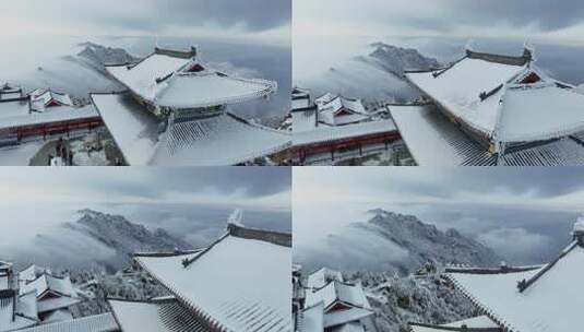 洛阳老君山金顶建筑屋檐雪后冰冻高清在线视频素材下载