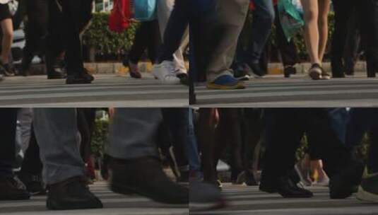 俯拍深圳会展中心 过马路人流 斑马线 脚步高清在线视频素材下载