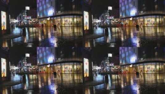 雨夜伦敦街上空荡荡的商店高清在线视频素材下载