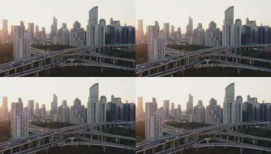 上海市延安高架航拍黄昏建筑高清在线视频素材下载