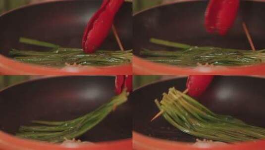 烤金针菇烤韭菜烤时蔬高清在线视频素材下载