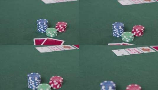 扑克牌前筹码散落的特写镜头高清在线视频素材下载