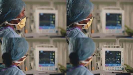 将焦点从外科医生拉到心率监视器高清在线视频素材下载