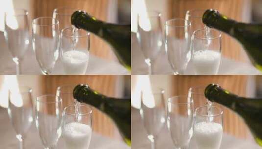 香槟倒入酒杯的慢动作镜头高清在线视频素材下载