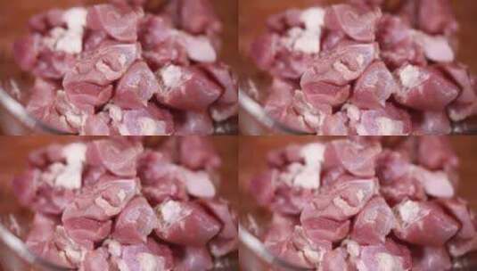 玻璃碗腌制羊肉高清在线视频素材下载