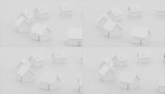 白色简约小屋模型环绕的蓝色小屋模型高清在线视频素材下载