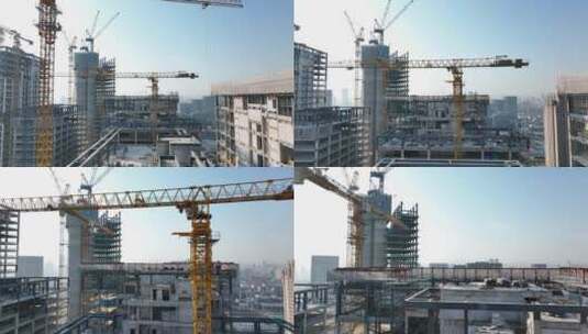 航拍建筑工地，高楼建造-上海新江湾城高清在线视频素材下载