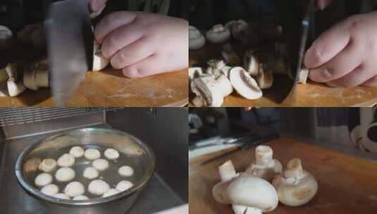 【镜头合集】口蘑白蘑菇清洗切片高清在线视频素材下载