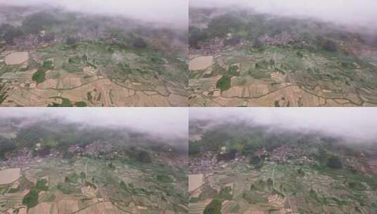 4k航拍清晨云雾下的农村 2高清在线视频素材下载