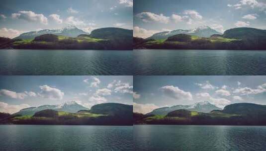 宽大的湖面山脉延时天空白云风景风光高清在线视频素材下载