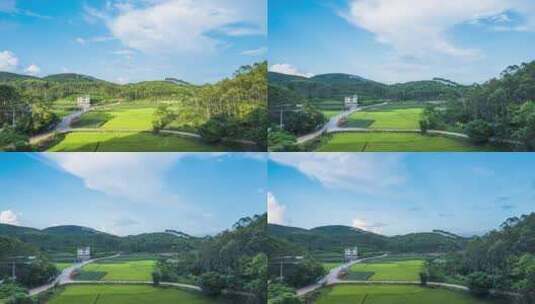南方乡村青山绿树原生态稻田自然风光延时高清在线视频素材下载