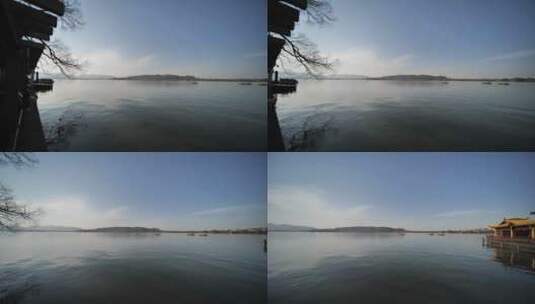 超广角拍摄西湖边的人行路高清在线视频素材下载