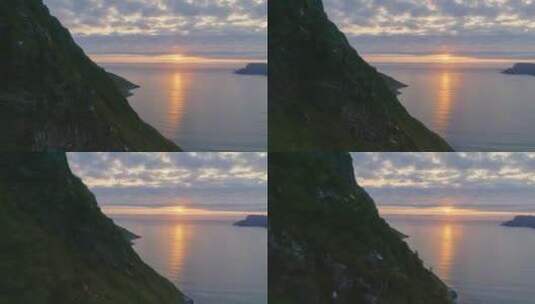 山和海边的夕阳高清在线视频素材下载