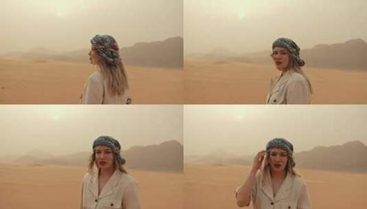 女人在沙漠中回头高清在线视频素材下载