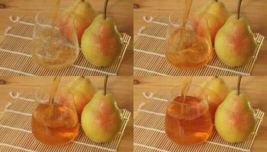 透明玻璃鲜榨梨汁4k高清在线视频素材下载