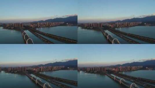 江西省九江市八里湖城景黄昏航拍视频高清在线视频素材下载