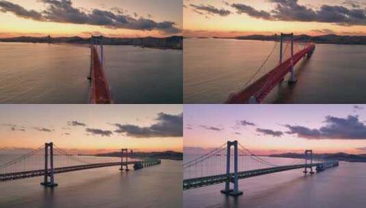 大连星海湾大桥航拍 航拍跨海大桥黄昏 大桥高清在线视频素材下载