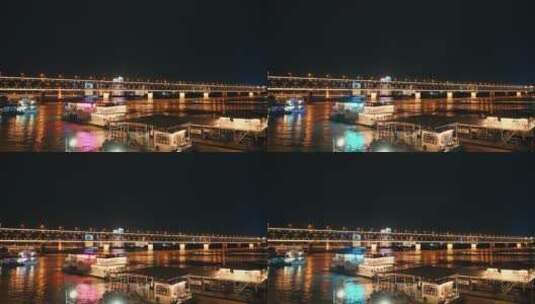 武汉长江大桥，江边观光游轮停泊在岸边高清在线视频素材下载