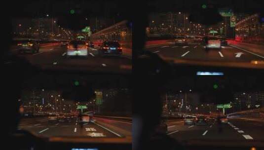 上海汽车里看到的街道夜景高清在线视频素材下载