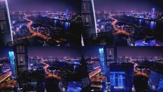 上海黄浦江西岸江景夜景高清在线视频素材下载