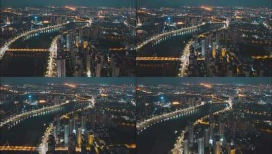 湖南省衡阳市蒸水夜景航拍延时高清在线视频素材下载