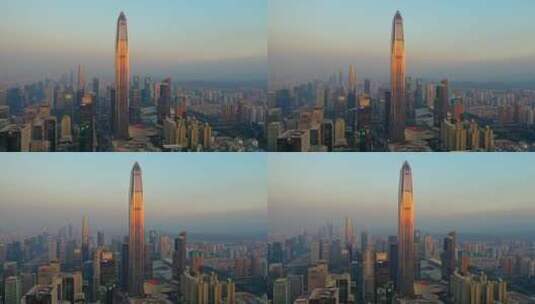 深圳福田cbd高楼大厦夕阳下大景左环绕高清在线视频素材下载