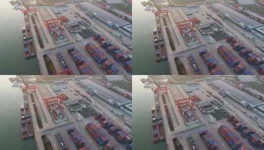 航拍繁忙的集装箱码头高清在线视频素材下载