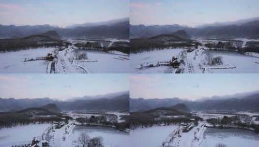 航拍湖北神农架冬天雪景山峰云海高清在线视频素材下载
