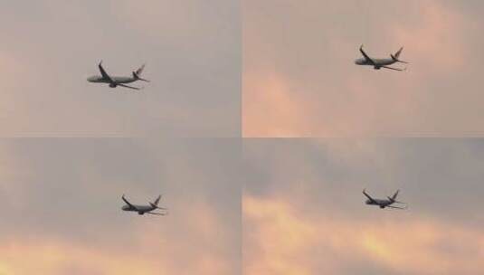 慢镜头升格拍摄城市交通机场空中飞翔的飞机高清在线视频素材下载