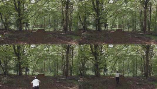 骑行者在森林小道越野高清在线视频素材下载