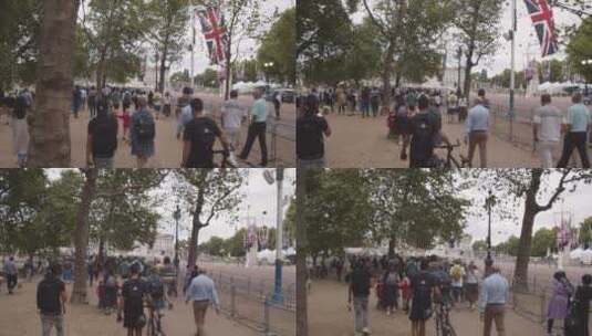 行人走向白金汉宫的跟踪拍摄高清在线视频素材下载