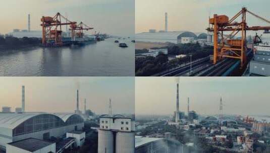 闵行区火力发电厂龙门吊卸货塔吊高清在线视频素材下载