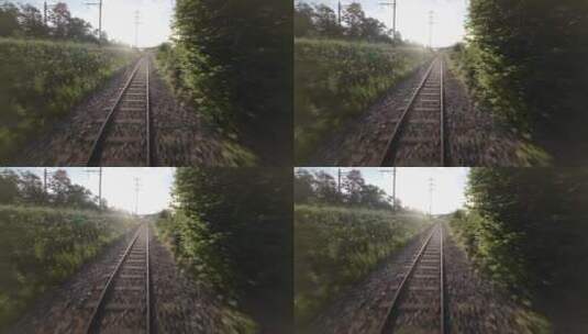 穿越机飞跃火车铁轨轨道高清在线视频素材下载
