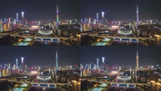 广州珠江夜景航拍延时高清在线视频素材下载