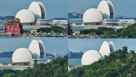 粤港澳大湾区地标珠海日月贝情侣路高清在线视频素材下载