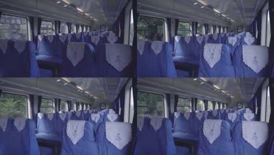 阳光明媚的火车上、无人的车厢4k高清在线视频素材下载