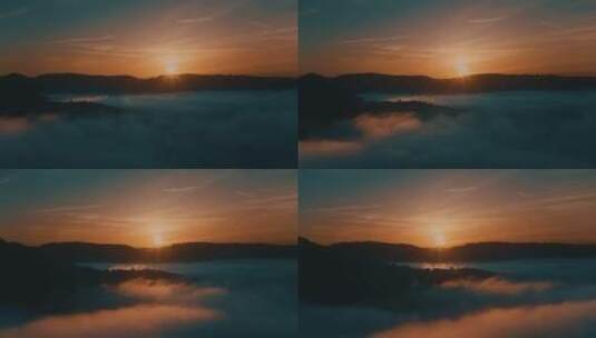 黄昏云雾缭绕的山林天际线景观高清在线视频素材下载