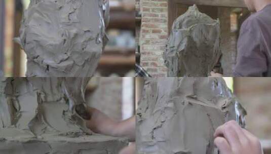 雕塑泥塑 美术学院学生制作雕塑高清在线视频素材下载