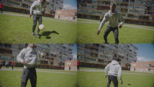 男人在草地上展示足球技能高清在线视频素材下载