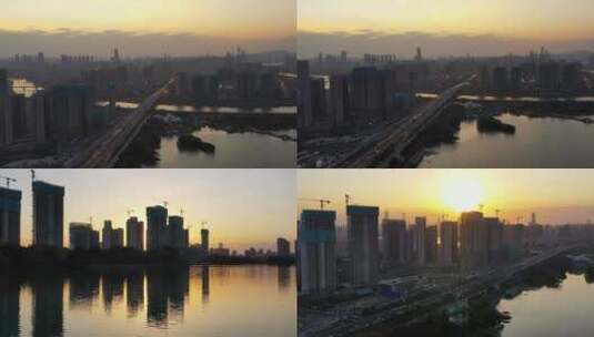 夕阳下的城市建设发展2高清在线视频素材下载
