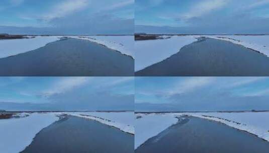 春天开河冰雪融化河面水鸟高清在线视频素材下载
