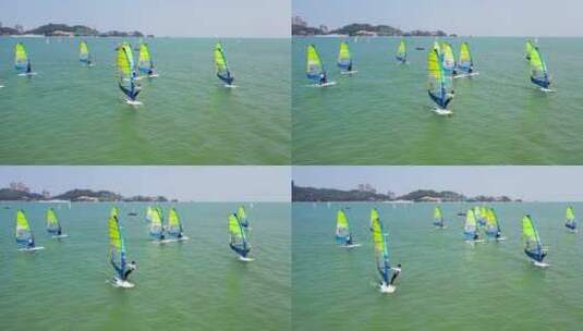 航拍珠海美丽湾青少年帆船比赛高清在线视频素材下载